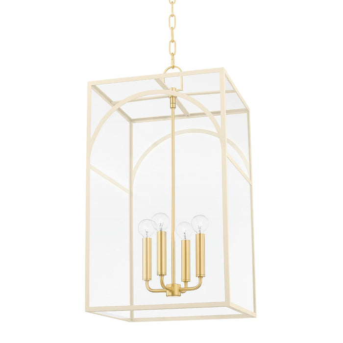 Mitzi H642704L-AGB/TCR Four Light Pendant, Aged Brass/Textured Cream