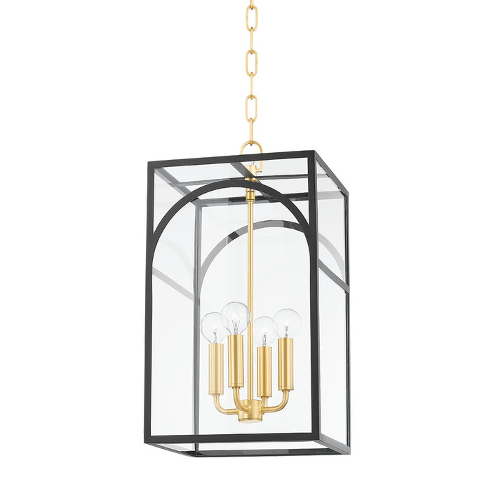 Mitzi H642704S-AGB/TBK Four Light Pendant, Aged Brass/Textured Black Combo