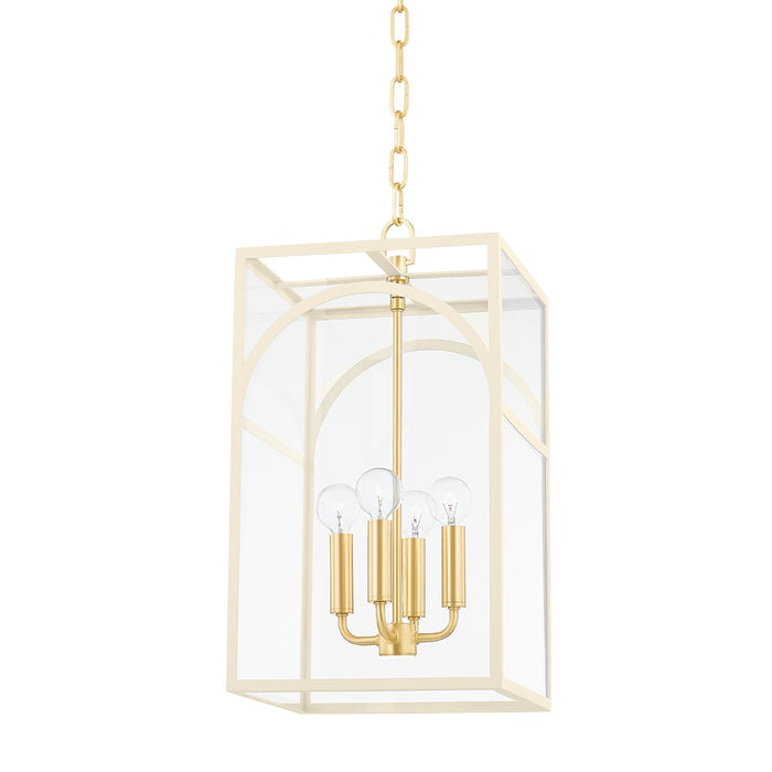 Mitzi H642704S-AGB/TCR Four Light Pendant, Aged Brass/Textured Cream