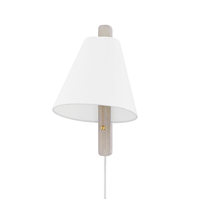 Mitzi HL636201-AGB/WWA One Light Wall Sconce, Aged Brass/Wood Whitewash Ash