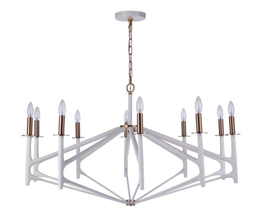 Craftmade 55510-MWWSB Ten Light Chandelier, Matte White / Satin Brass