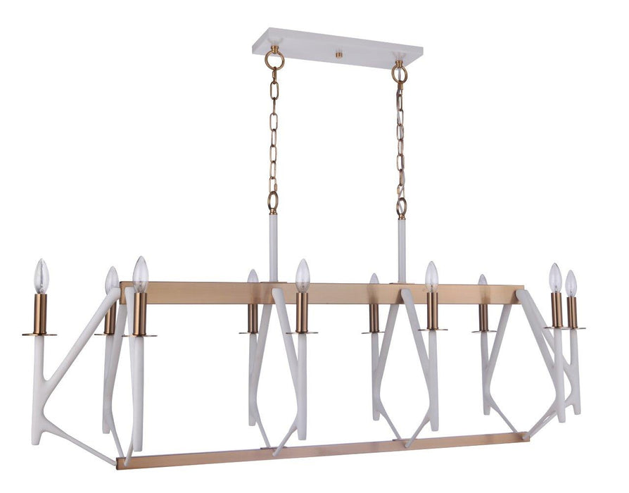 Craftmade 55570-MWWSB Ten Light Island Pendant, Matte White / Satin Brass