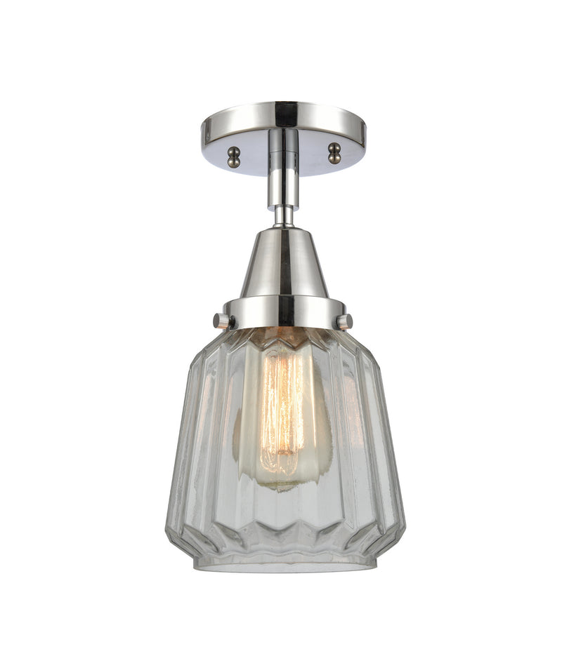 Innovations 447-1C-PC-G142 One Light Flush Mount, Polished Chrome