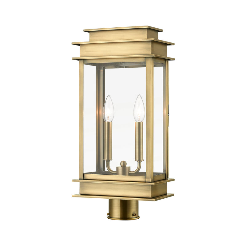 Livex Lighting 2017-01 Two Light Outdoor Post Top Lantern, Antique Brass