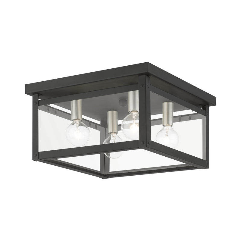 Livex Lighting 4032-04 Four Light Flush Mount, Black w/Brushed Nickel Finish Candles