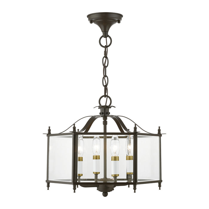 Livex Lighting 4398-92 Four Light Convertible Pendant / Semi-Flush, English Bronze w/Antique Brass