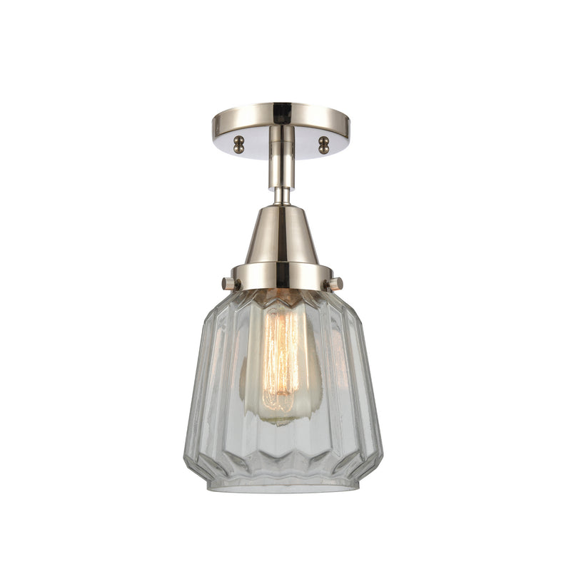 Innovations 447-1C-PN-G142 One Light Flush Mount, Polished Nickel