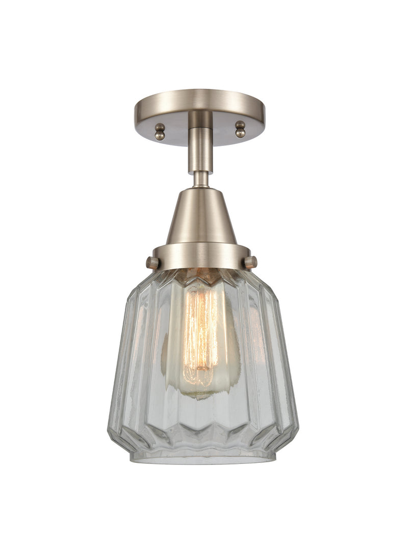 Innovations 447-1C-SN-G142 One Light Flush Mount, Brushed Satin Nickel