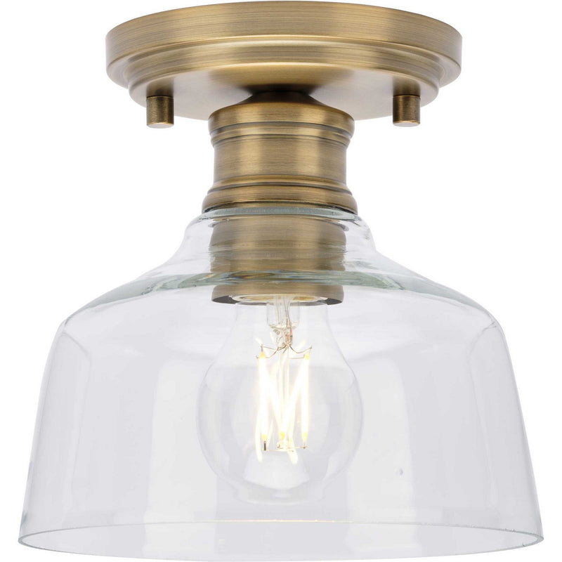 Progress Lighting P350226-163 One Light Semi Flush Mount, Vintage Brass