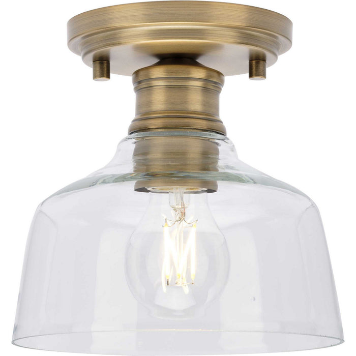 Progress Lighting P350226-163 One Light Semi Flush Mount, Vintage Brass