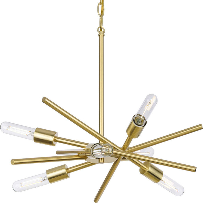 Progress Lighting P400108-012 Six Light Chandelier, Satin Brass