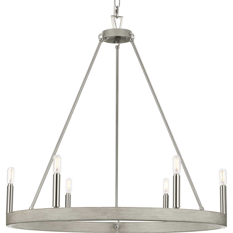Progress Lighting P400302-009 Six Light Chandelier, Brushed Nickel