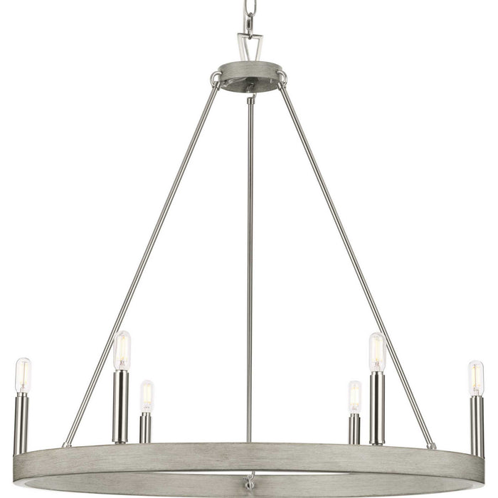 Progress Lighting P400302-009 Six Light Chandelier, Brushed Nickel
