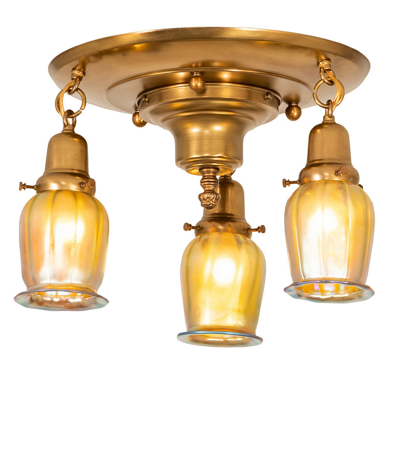 Meyda Tiffany 255378 Three Light Flushmount, Polished Brass