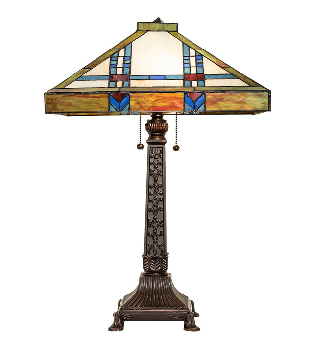 Meyda Tiffany 255909 Two Light Table Lamp, Mahogany Bronze