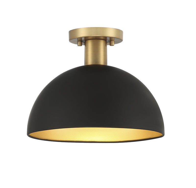Meridian M60071MBKNB One Light Semi-Flush Mount, Matte Black with Natural Brass