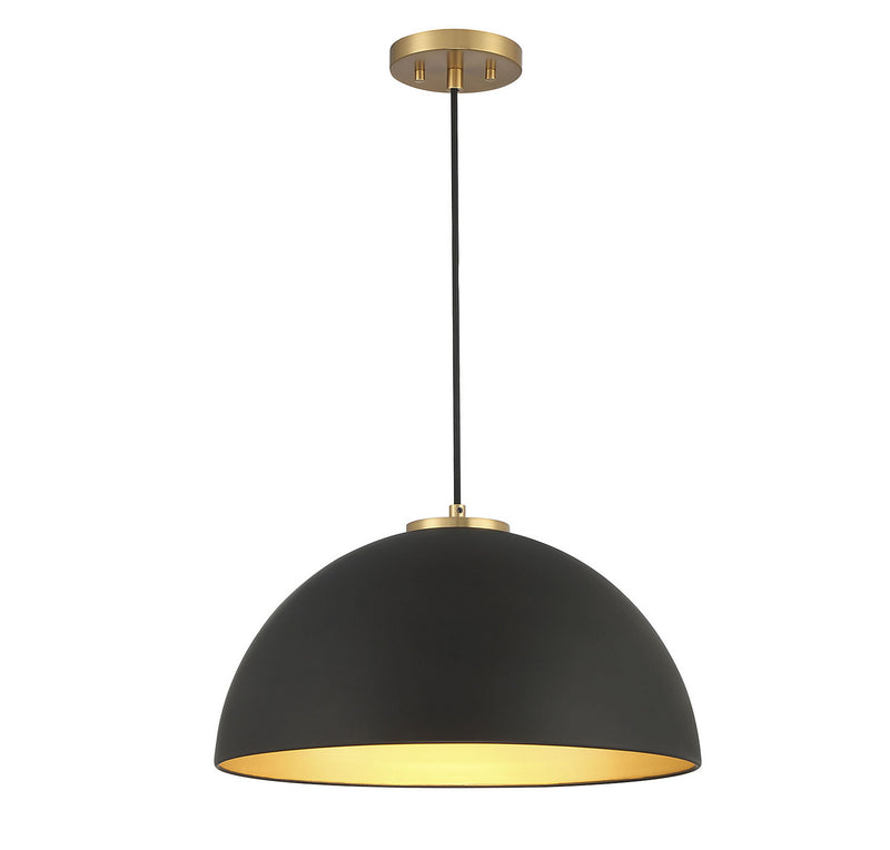 Meridian M7024MBKNB One Light Pendant, Matte Black with Natural Brass