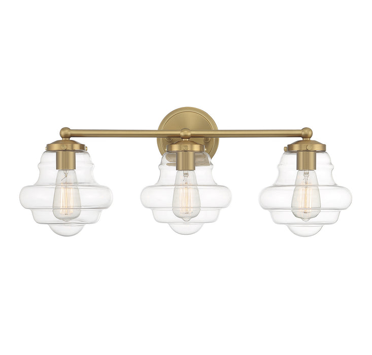 Meridian M80073NB Three Light Bathroom Vanity, Natural Brass