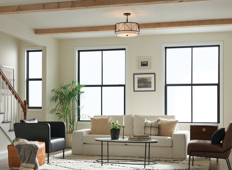 Kichler 52075BK Three Light Pendant/Semi Flush, Black