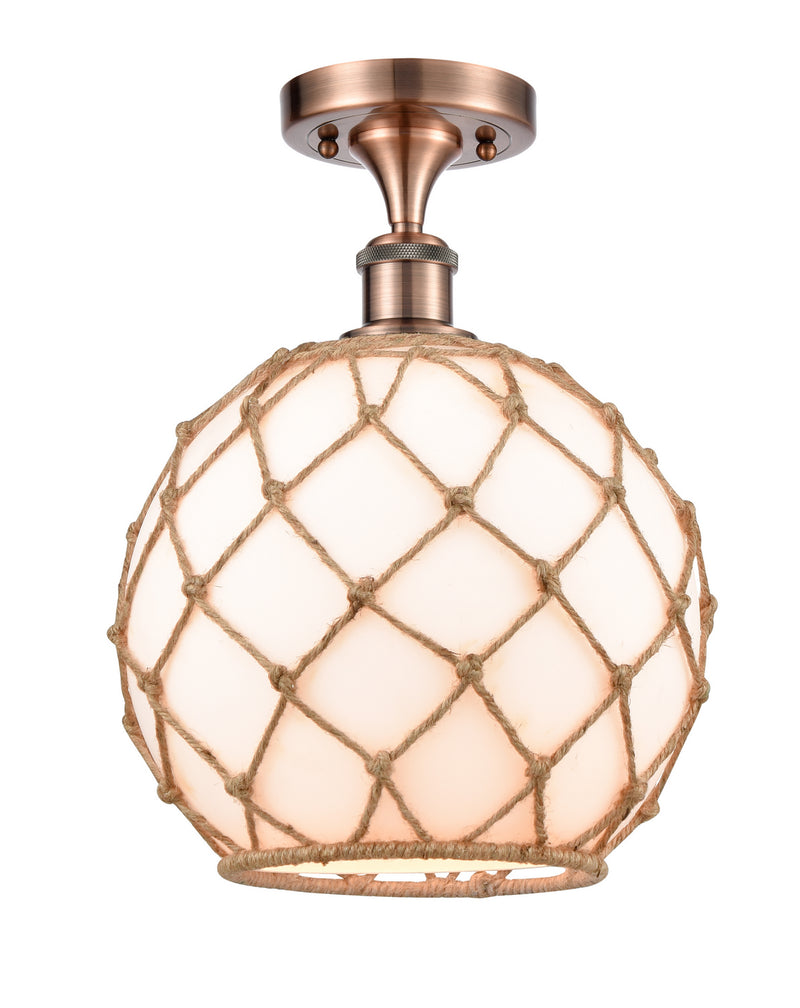 Innovations 516-1C-AC-G121-10RB One Light Semi-Flush Mount, Antique Copper