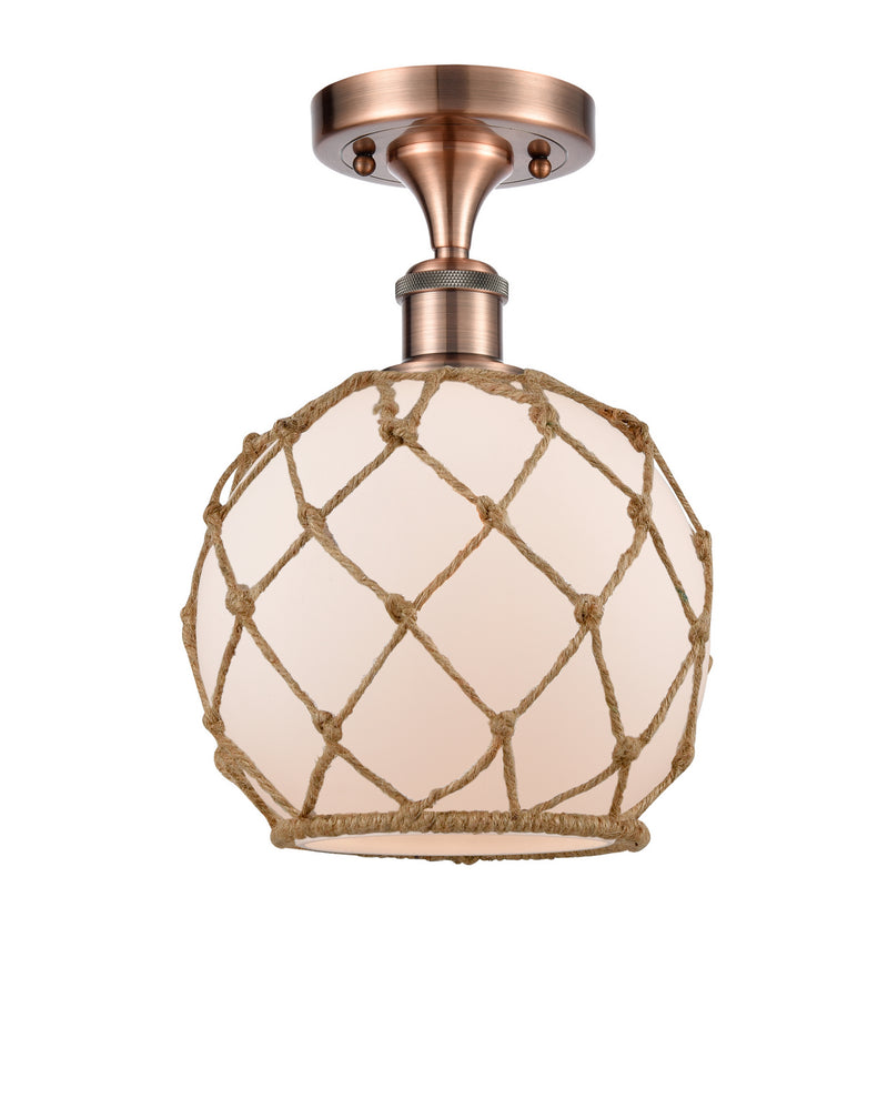 Innovations 516-1C-AC-G121-8RB One Light Semi-Flush Mount, Antique Copper
