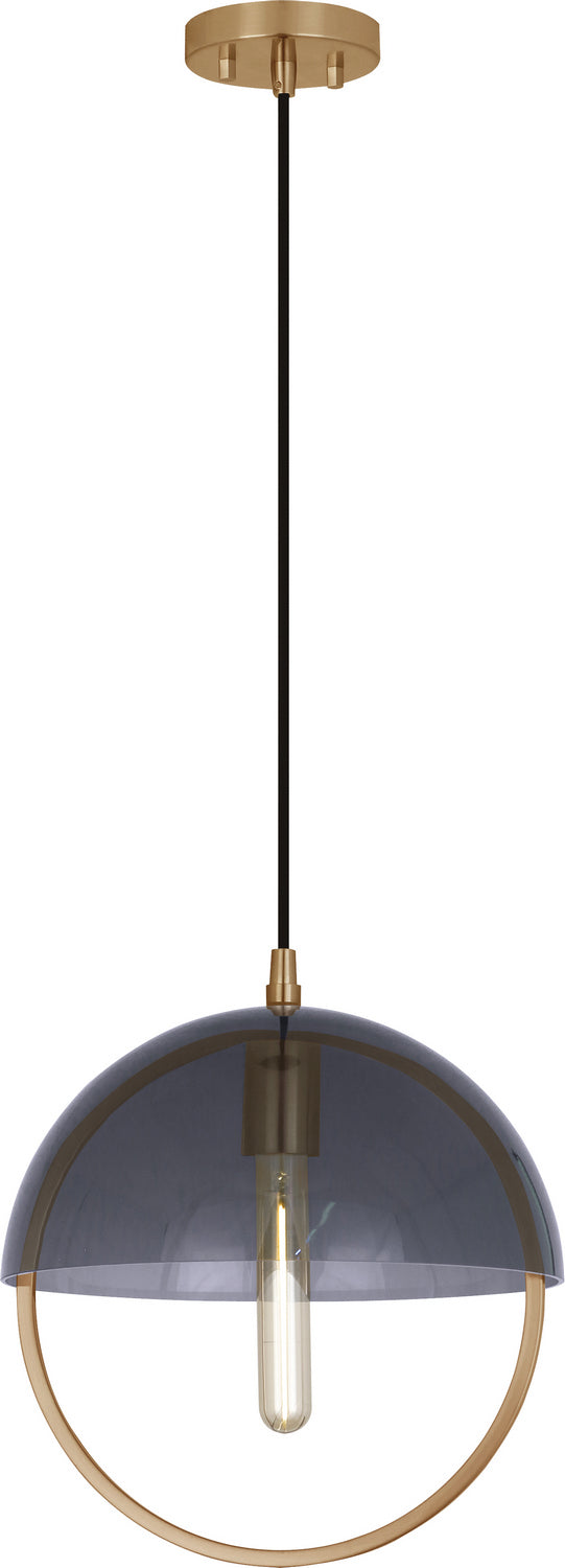 Robert Abbey 602 One Light Pendant, Lacquered Burnished Brass w/Smoked Glass