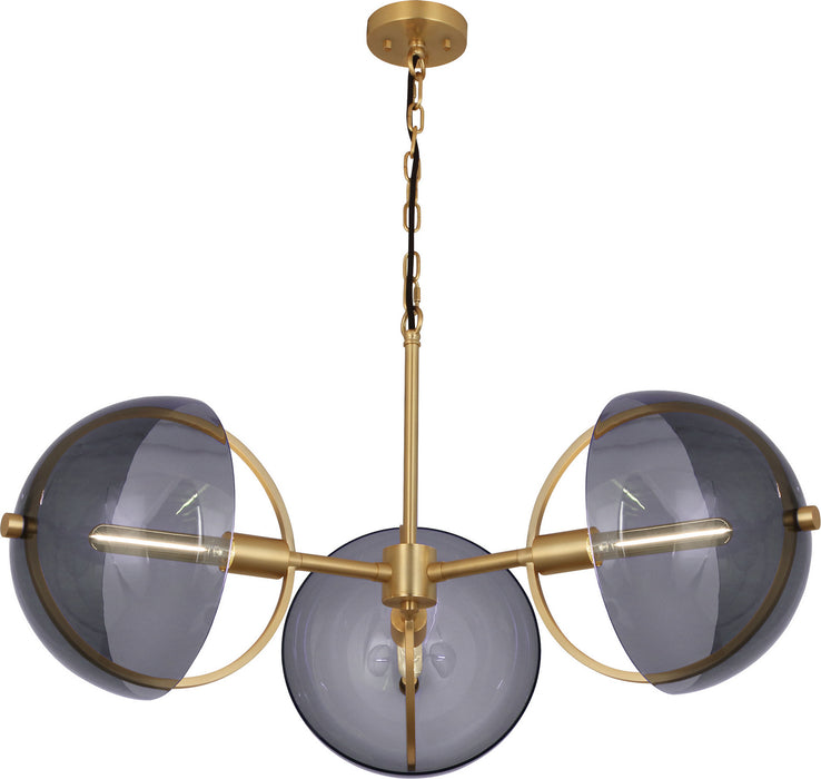 Robert Abbey 603 Three Light Chandelier, Lacquered Burnished Brass w/Smoked Glass