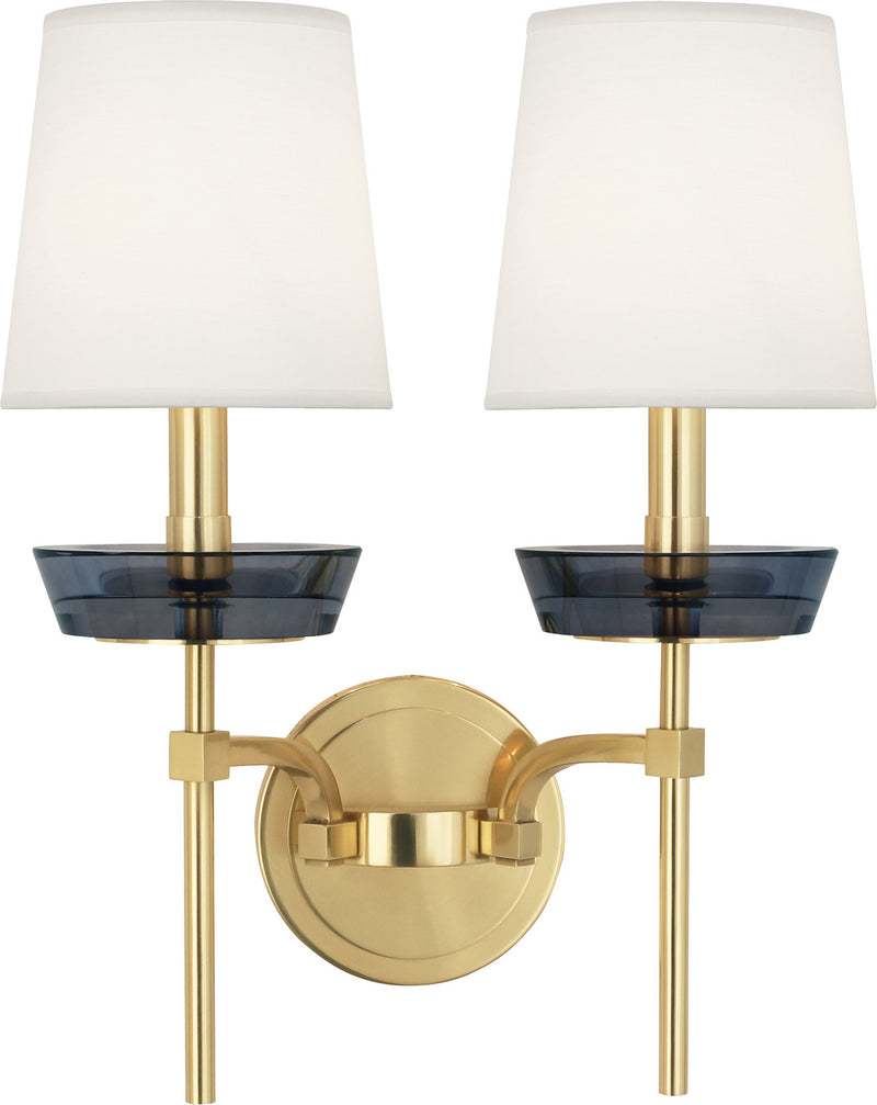 Robert Abbey 609 Two Light Wall Sconce, Modern Brass w/ Smoke Crystal