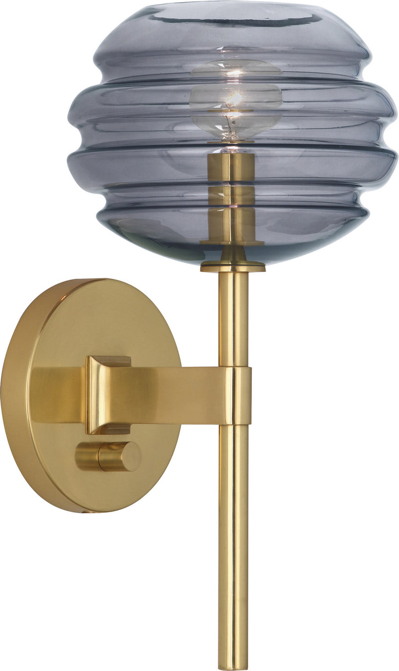 Robert Abbey GY66 One Light Wall Sconce, Modern Brass w/ Smoke Gray Glass