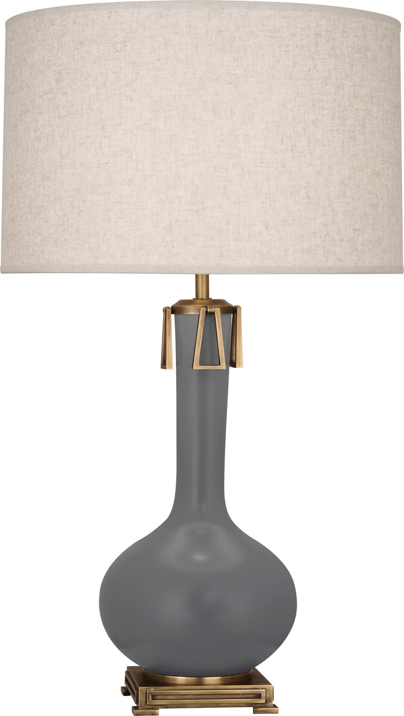 Robert Abbey MCR92 One Light Table Lamp, Matte Ash Glazed Ceramic w/Aged Brass