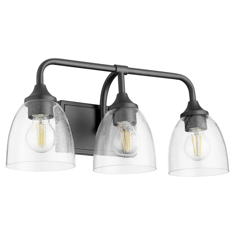 Quorum 5059-3-259 Three Light Vanity, Matte Black w/ Clear/Seeded