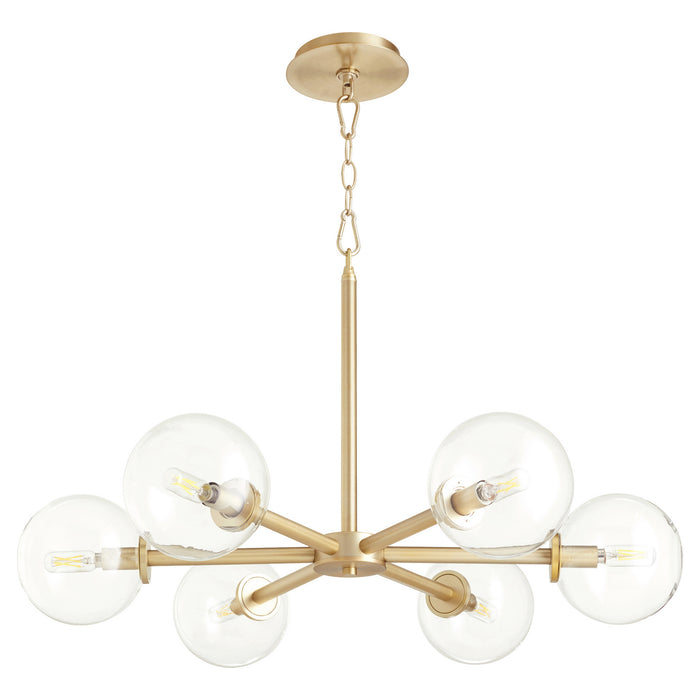 Quorum 6132-6-80 Six Light Chandelier, Aged Brass