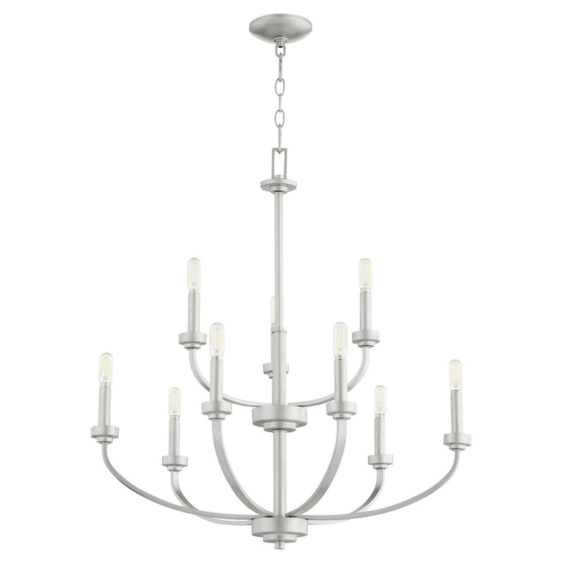 Quorum 6160-9-64 Nine Light Chandelier, Classic Nickel