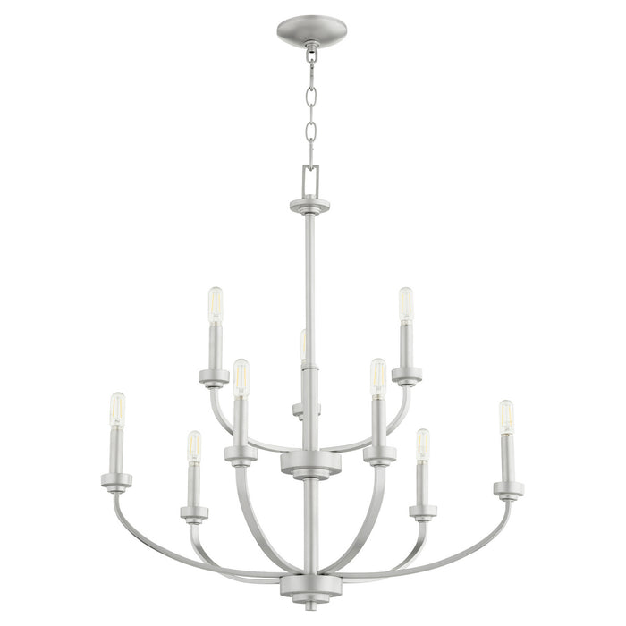 Quorum 6160-9-64 Nine Light Chandelier, Classic Nickel