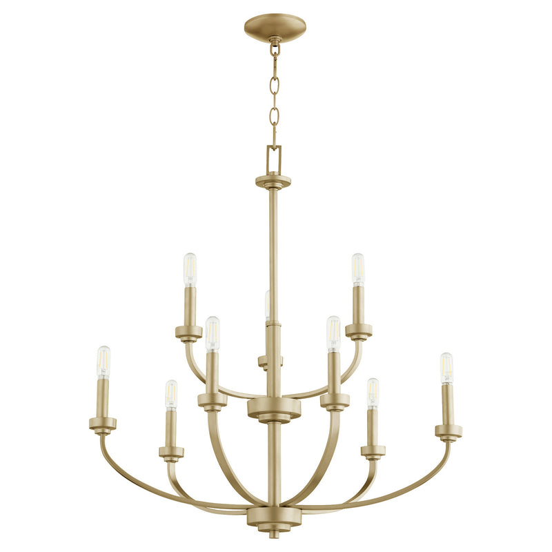 Quorum 6160-9-80 Nine Light Chandelier, Aged Brass