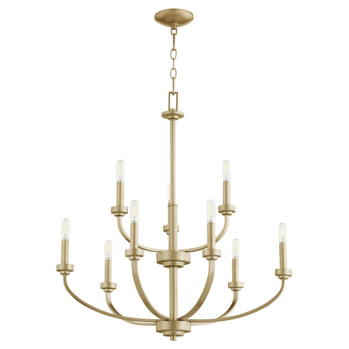 Quorum 6160-9-80 Nine Light Chandelier, Aged Brass