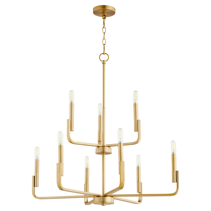 Quorum 6210-9-80 Nine Light Chandelier, Aged Brass