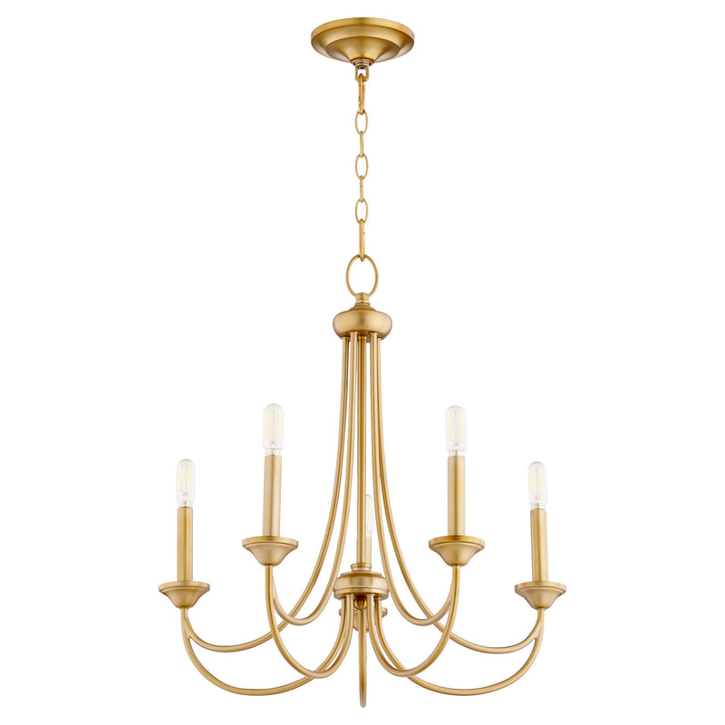 Quorum 6250-5-80 Five Light Chandelier, Aged Brass