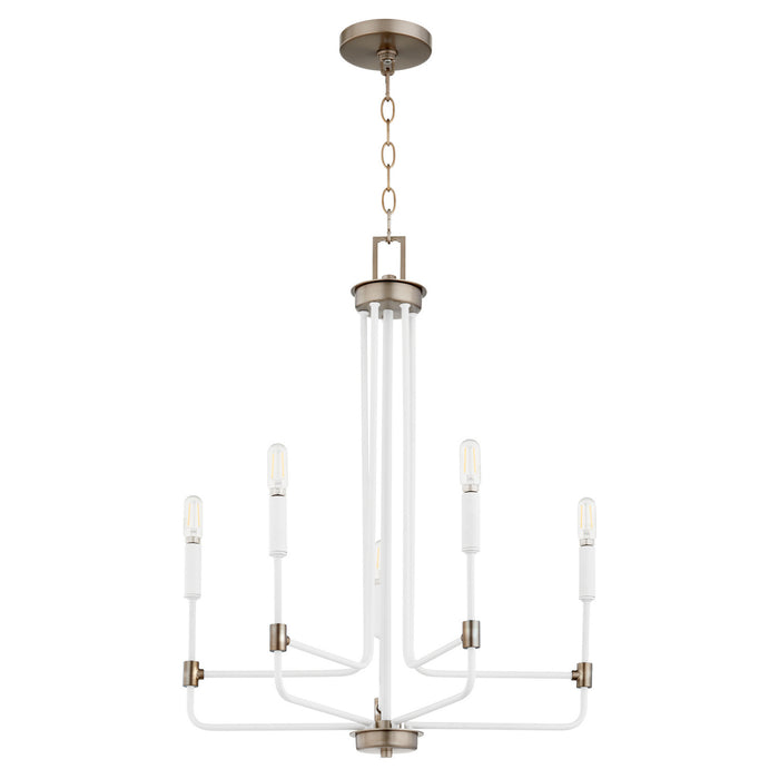 Quorum 633-5-0881 Five Light Chandelier, Studio White w/ Dark Brass
