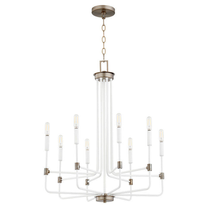 Quorum 633-8-0881 Eight Light Chandelier, Studio White w/ Dark Brass