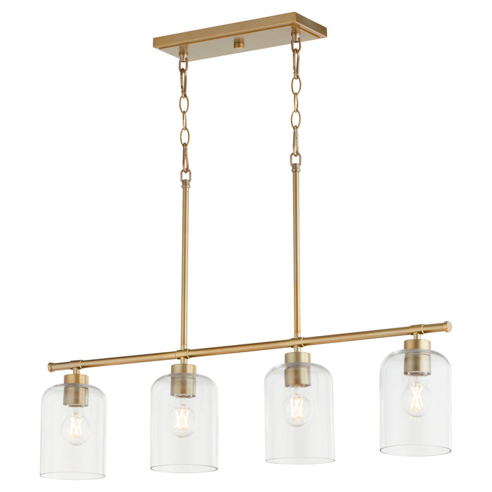 Quorum 6574-4-80 Four Light Linear Chandelier, Aged Brass