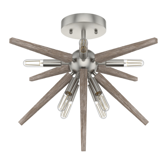 Hunter 19348 Eight Light Semi-Flush Mount, Brushed Nickel