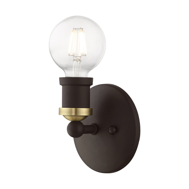 Livex Lighting 14420-07 One Light Vanity Sconce, Bronze w/Antique Brass