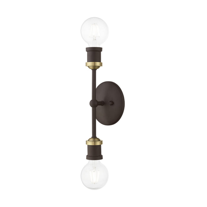 Livex Lighting 14422-07 Two Light Vanity Sconce, Bronze w/Antique Brass