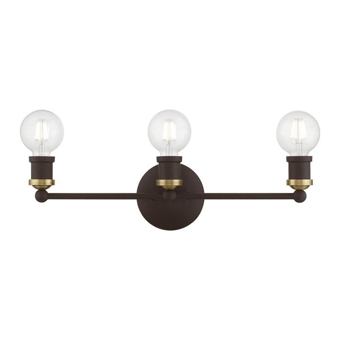Livex Lighting 14423-07 Three Light Vanity Sconce, Bronze w/Antique Brass