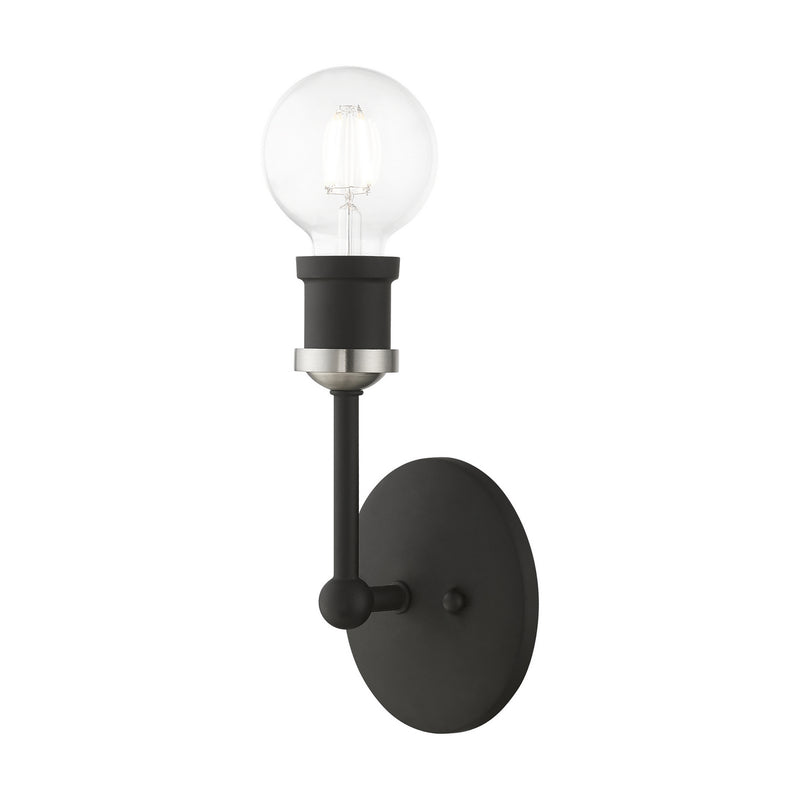 Livex Lighting 14429-04 One Light Vanity Sconce, Black w/Brushed Nickel