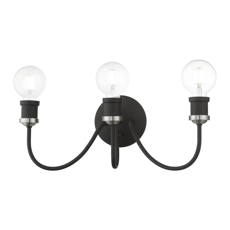 Livex Lighting 16573-04 Three Light Vanity Sconce, Black w/Brushed Nickel