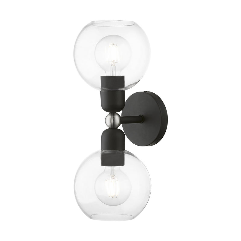 Livex Lighting 16972-04 Two Light Vanity Sconce, Black w/Brushed Nickel