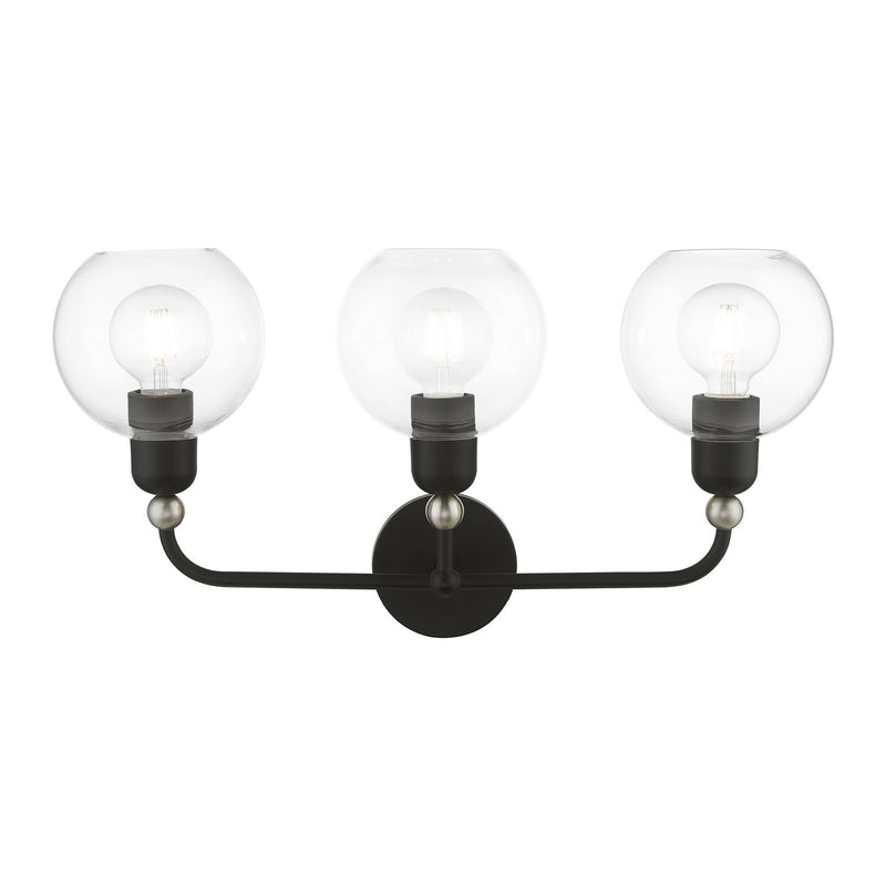 Livex Lighting 16973-04 Three Light Vanity Sconce, Black w/Brushed Nickel