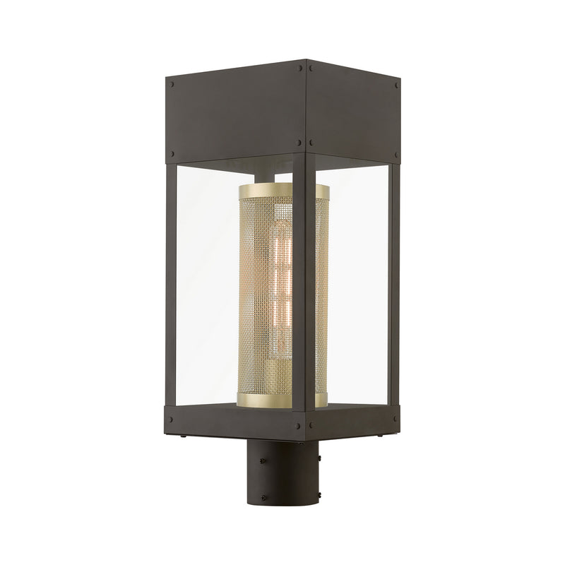 Livex Lighting 20763-07 One Light Outdoor Post Top Lantern, Bronze w/Soft Gold Candle